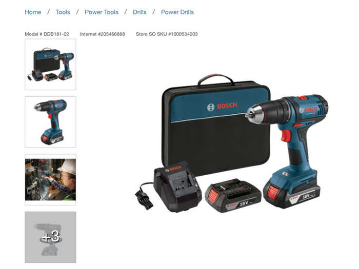 Amazon lists this Bosch Compact Drill/Driver Kit for $89 — significantly less than at Home Depot, where it