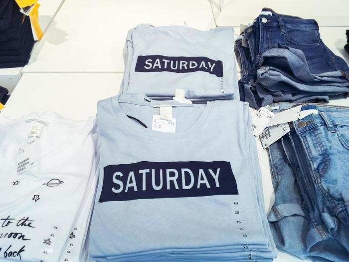 ... but others missed the mark, like this t-shirt that just read "Saturday" on the front. The selection was very hit or miss — some of the clothes were fashionable, and others were far from it. The quality also hugely varied, with some clothes feeling like they were about to fall apart and others seeming to be of higher quality.