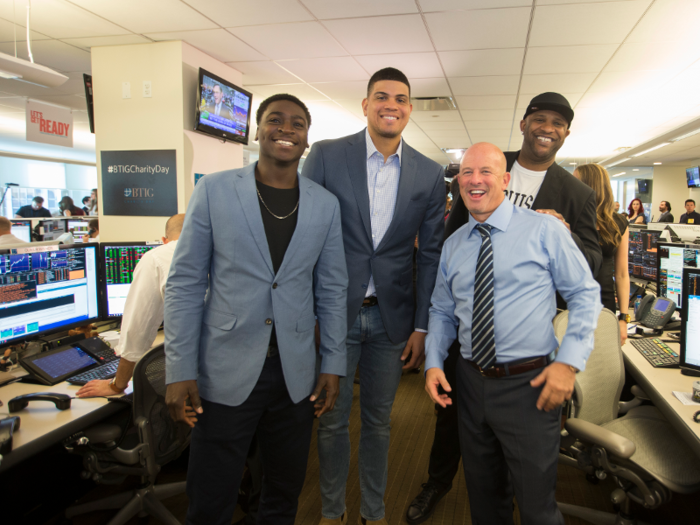 New York Yankees pitcher CC Sabathia posed for a picture with fellow teammates Didi Gregorius and Dellin Betances