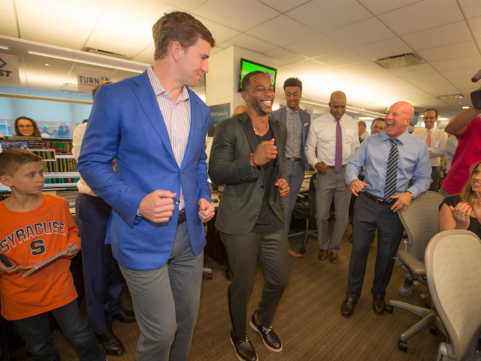 Eli Manning and Victor Cruz took a break to show off some dance moves.