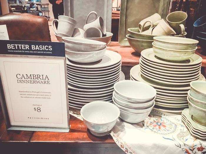 The prices were similar at each store, though Pottery Barn was slightly more expensive. This set of dishes started at $8, for example.