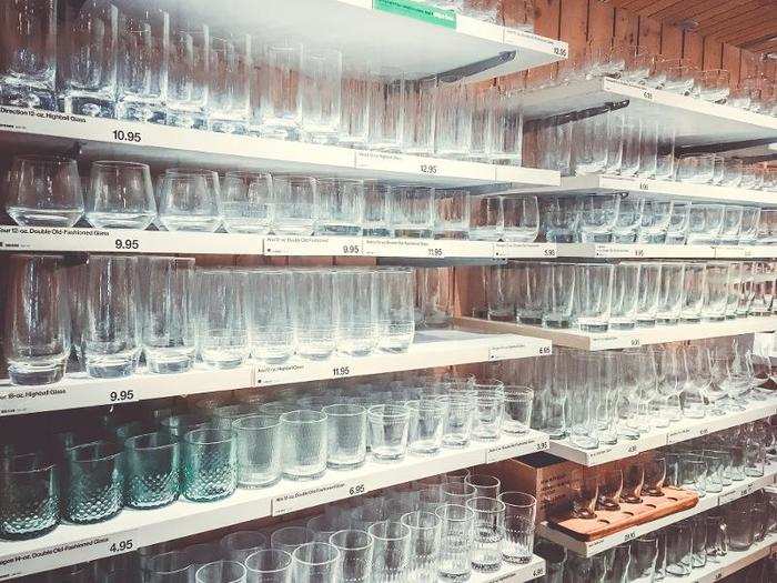 There was a wall of glasses in a similar price range to the dish sets.