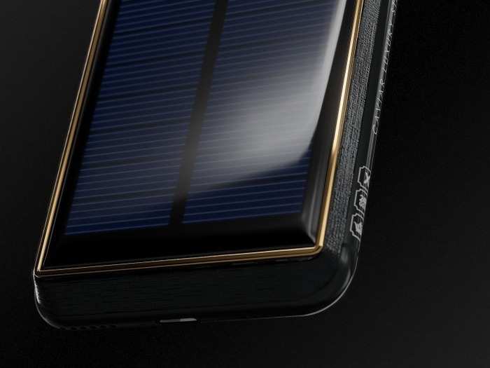 Caviar says the battery can charge using either the sun or bright lamps.