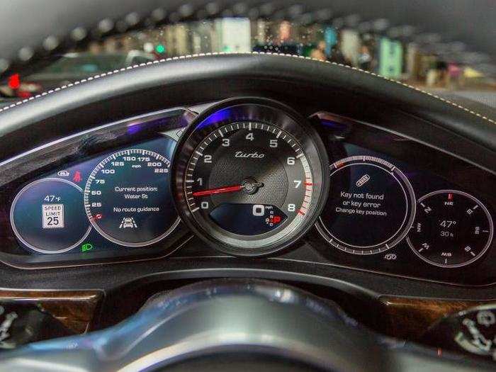 As in all Porsches, a large analog tachometer sits front and center in front of the driver. It