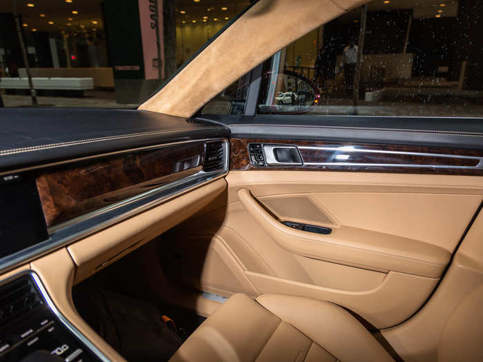 Inside, our Turbo test car was decked out in soft Luxor Beige and black leather with wood and metallic accents. The heated, vented, and massaging front seats were comfortable and well-bolstered.