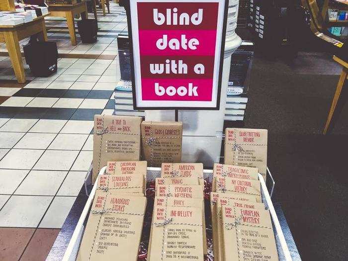 There was a "blind date with a book" bin, where books were wrapped in paper with a few notes about them written on the cover.