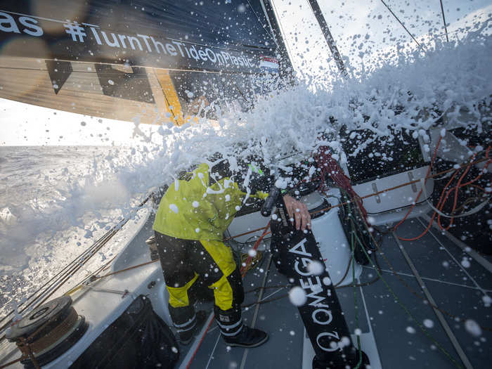 An onboard reporter like Carlin is assigned to each boat to document the trip for the Volvo Ocean Race organization. They live and sleep with the crew, but aren