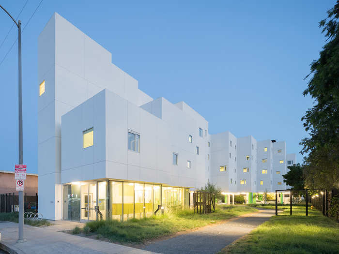 The Crest Apartments in Van Nuys, California provide housing for 64 homeless families, including 23 veterans.