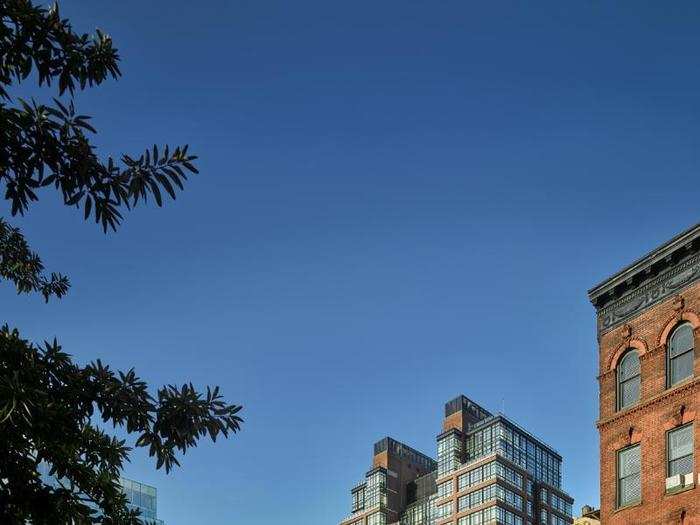 Overlooking the Hudson River in Manhattan, 150 Charles is a condo complex with a layered facade.