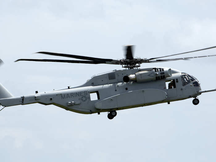 It also has a maximum takeoff weight of about 88,000 pounds, and can externally haul more than 27,000 pounds — three times what the CH-53E can.