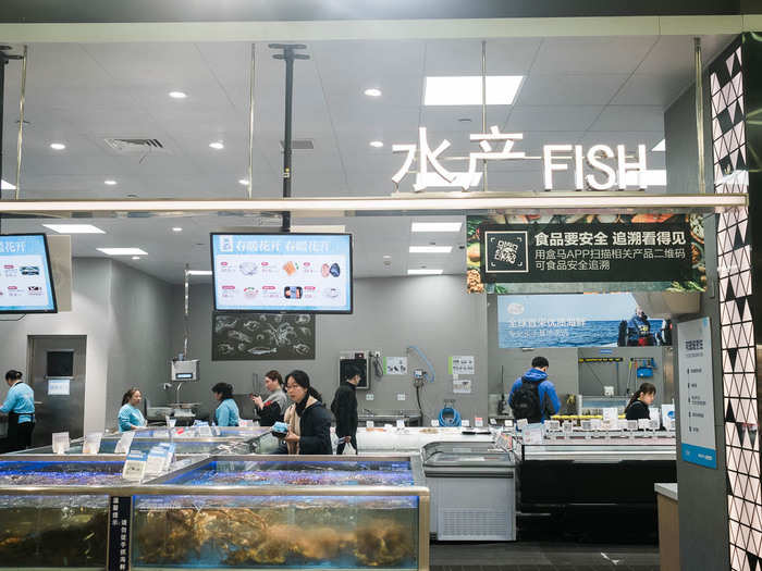 All technological innovations aside, the main draw of a Hema store is its expansive live seafood section. It