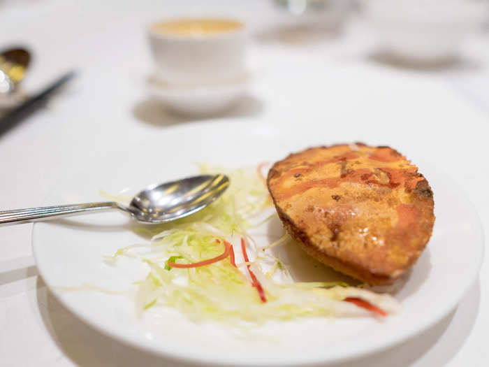 There seemed to be a lot of thought put into the ordering of the dishes so as to create a build in momentum. This baked crab shell was stuffed with fresh crab meat and onions and then topped with seasoned breadcrumbs.