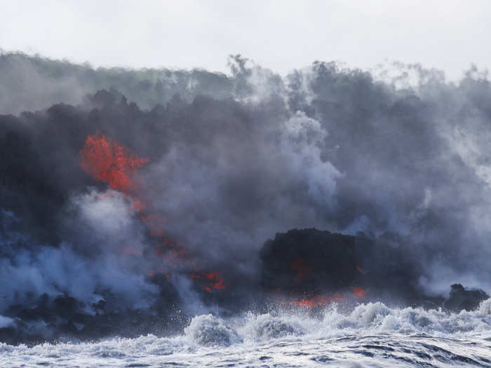 Dangerous plumes of laze — a combination of the words lava and haze — are rising as the lava comes into contact with ocean water.