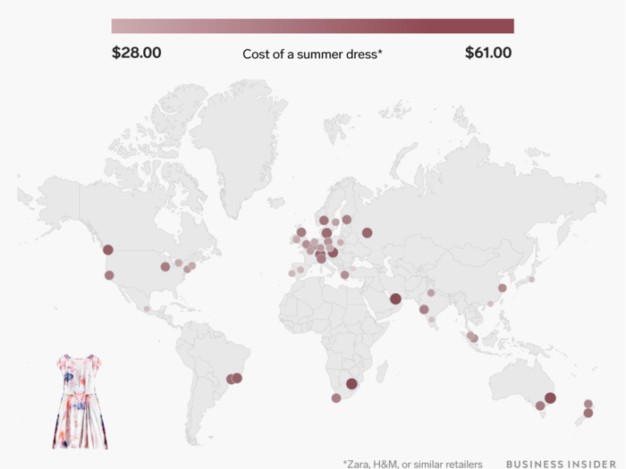 A summer dress from Zara, H&M, or a similar store ranges from $28 to $61.