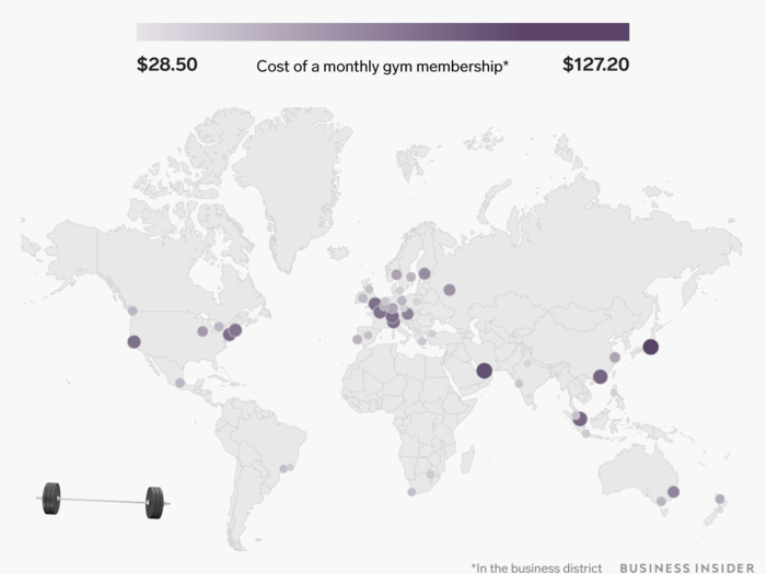 A monthly gym membership ranges from about $30 to $130.