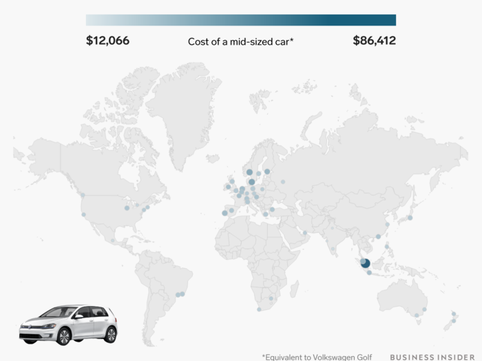 A mid-sized car ranges from about $12,000 to over $86,000.