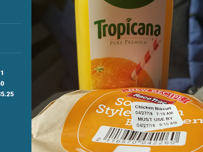 On Friday, I was running a little late so I was unable to fix breakfast at home. Instead, I stopped by the Racetrac convenience store to grab some breakfast.