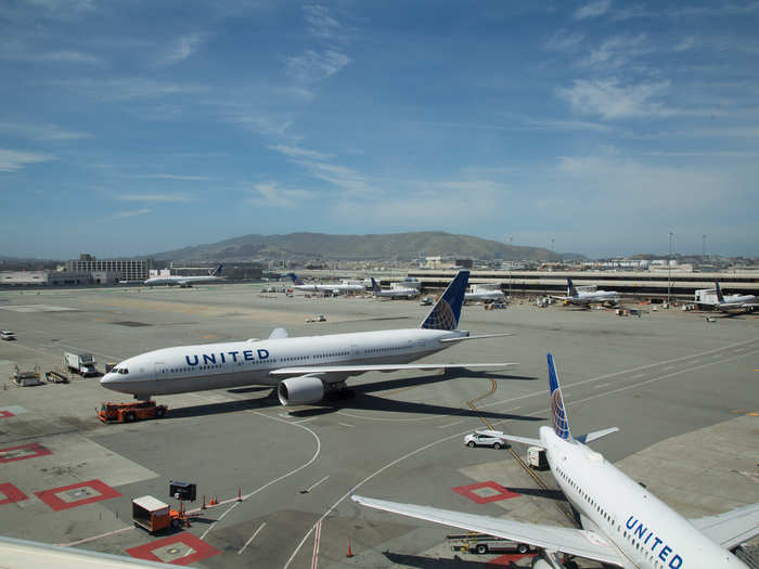 Travelers can watch United planes taxi from a window seat.