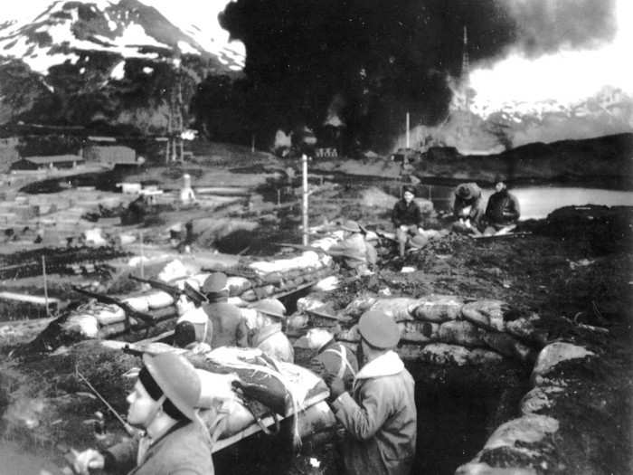 The Japanese launched another raid on Dutch Harbor the following day, killing 43 US personnel and destroying 11 US planes at the expense of 10 Japanese planes. US planes located the Japanese fleet but couldn