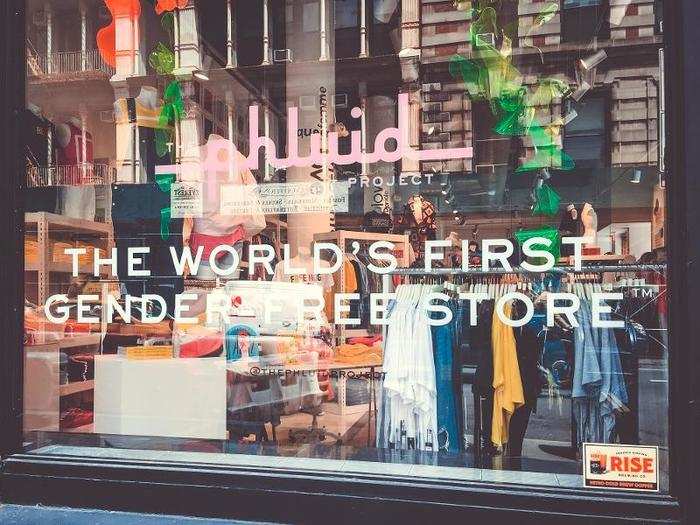 A sign in the window reads that The Phluid Project is "the world