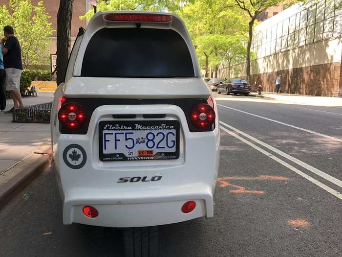 The rear end is almost comically narrow. But this scale means that the Solo can fit into just about anywhere in space-challenged Manhattan. A small back hatch holds a charging cable.