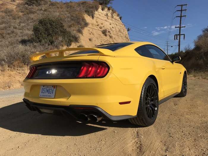 The famous pony on the rear is swapped out for a GT badge. Also, there was a spoiler on my triple yellow tester.