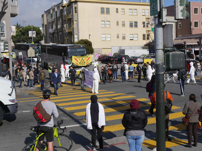 An entire intersection was blocked by the protest.