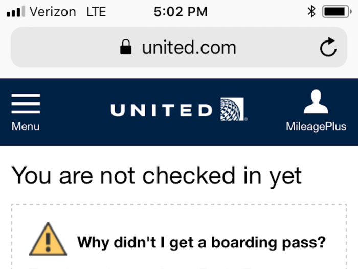 I got the email from United to check in on Sunday, and followed the link as usual. As I