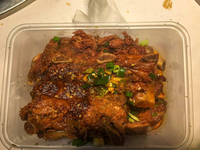 I started with an order of these sweet braised pork ribs and tail: chewy, garlicky, savory, and sweet.