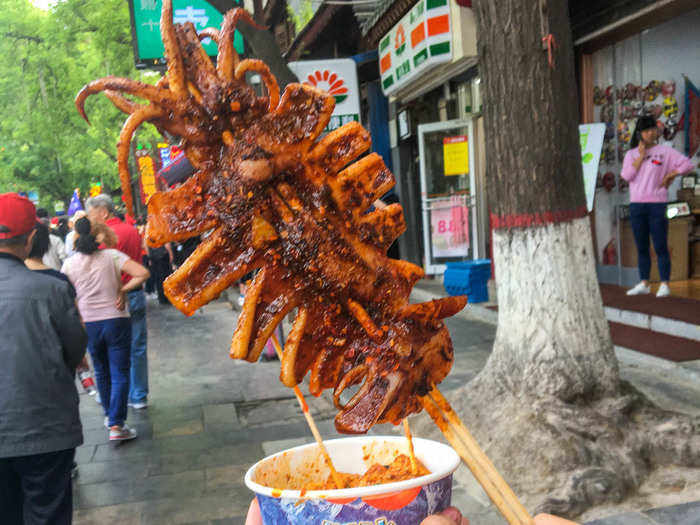 I got a whole panfried squid covered in the cumin/chili spice.