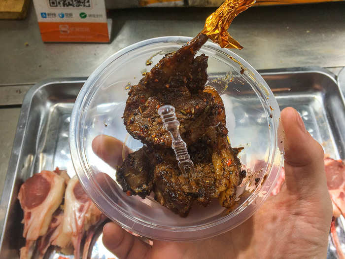 Shaanxi food is best known for lamb and pork. This lamb chop was covered in Shaanxi spices and cooked on a charcoal grill.