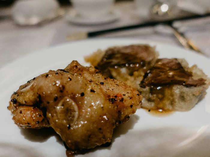 The highlight of the meal for me was this crispy-fried pork spare rib. It was covered in a batter and then dipped in honey and pepper. I