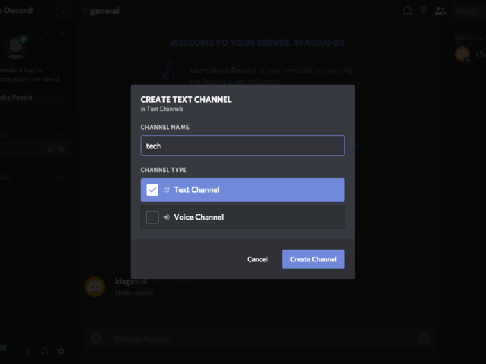 I created a text channel on my server.