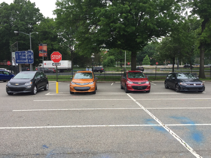 Five total cars were available to drive — four Chevy Bolts and a gas-powered Volkswagen Golf GTI.