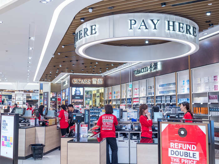 The shop makes it easy with a unified pay point for all of the different duty-free shops.