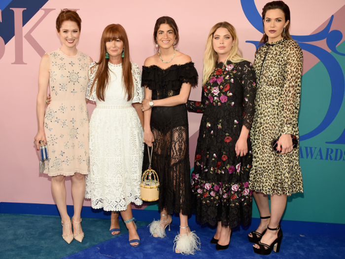 Mandy Moore (right), Ashley Benson (right), and Ellie Kemper (left) all wore patterned Kate Spade dresses to the 2017 CFDA Awards.