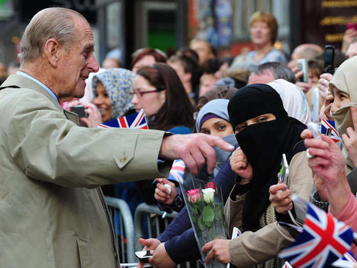 2009: Prince Philip speaks to well-wishers during his visit with Queen Elizabeth to Newcastle, northern England.