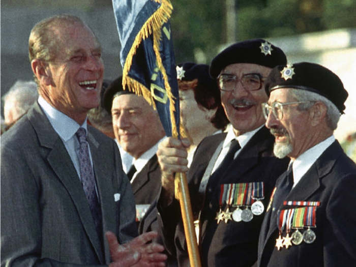 1994: This was the first ever visit to Israel by a member of the royal family. Philip flew to the country to participate in a ceremony honouring his mother for saving Greek Jews during WWII. In this photo, Prince Philip jokes with British veterans.