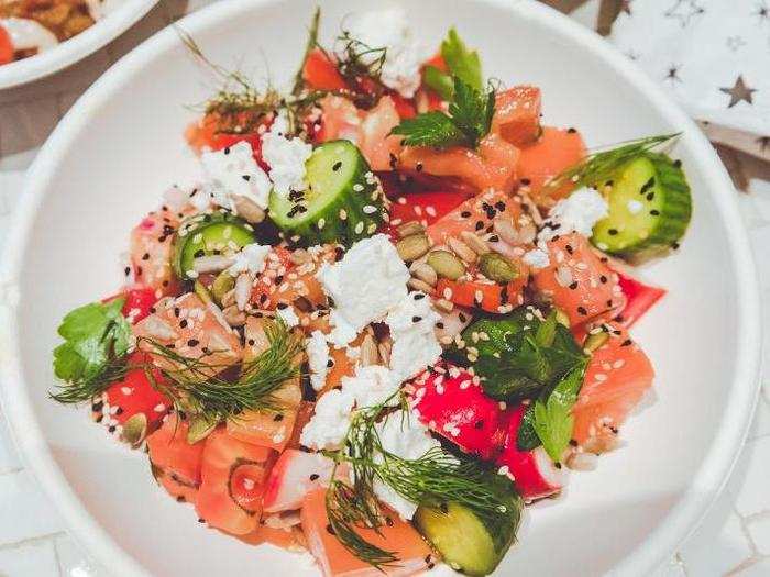 Everything was bright and colorful, and the flavors went perfectly together. The salad, which cost $11, was a twist on a traditional tomato and cucumber Israeli salad, and everything in it tasted very fresh.