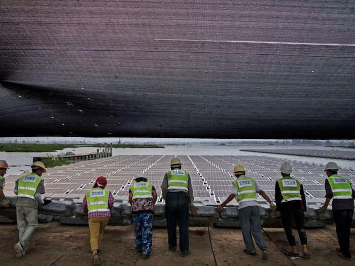 In order to move closer to this goal, a growing number of Chinese cities are building solar-energy megaprojects. In 2017, Anhui Province constructed a floating solar farm on top of an abandoned coal mine.