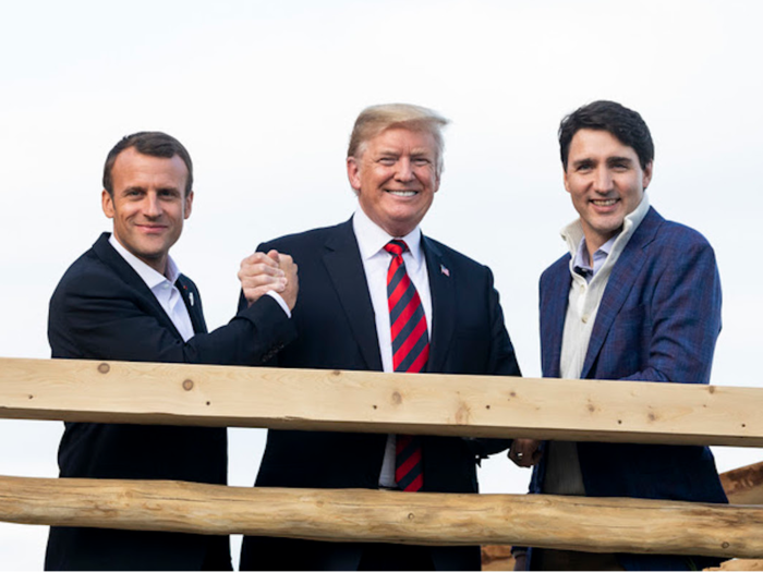 Trump also posed for some photos with Macron and Trudeau, showing the three leaders getting along. But given what we now know about Trump