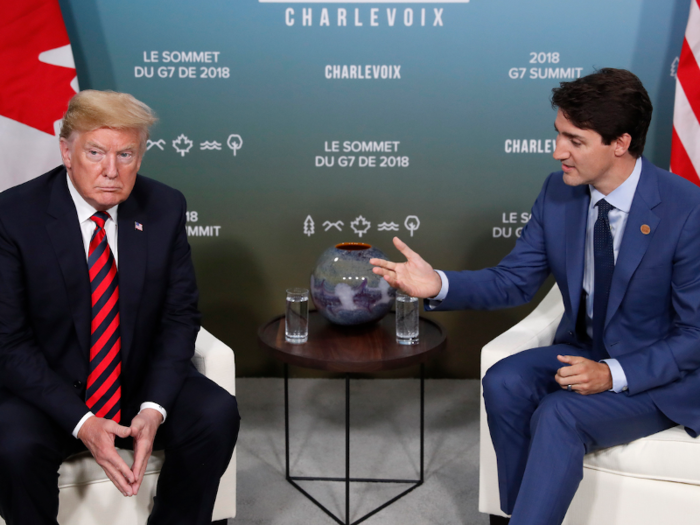 Trump also looked displeased in a bilateral meeting with Trudeau.