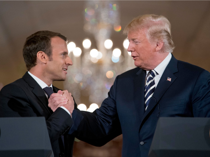 Macron and Trump shared their usual intense handshake.