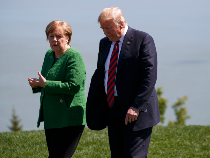 Trump spoke privately with Merkel after the family photo. The two haven