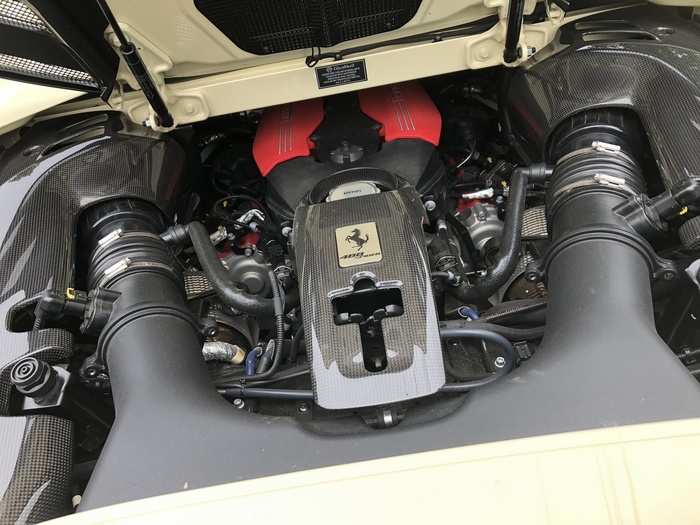 The heart of the 488 Spider is a 3.9-liter, twin-turbocharged V8.