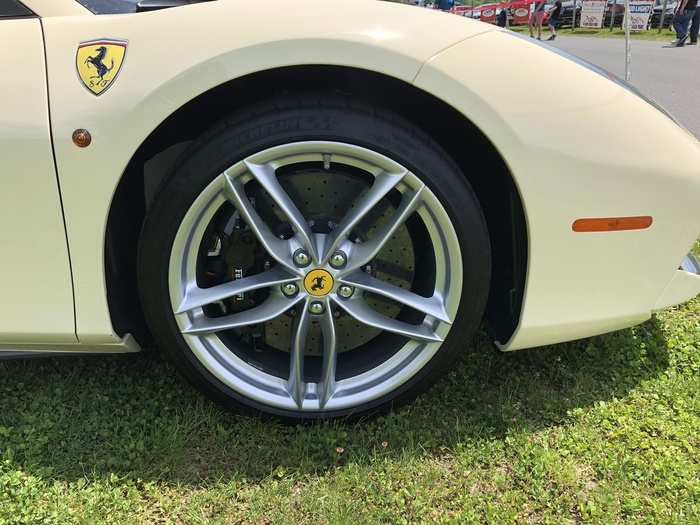 OK, so back to the 488 Spider. Gorgeous alloy wheels hide ventilated brake rotors and the huge calipers required to control a car with a 0-60 mph speed of three seconds and a top speed of over 200 mph.