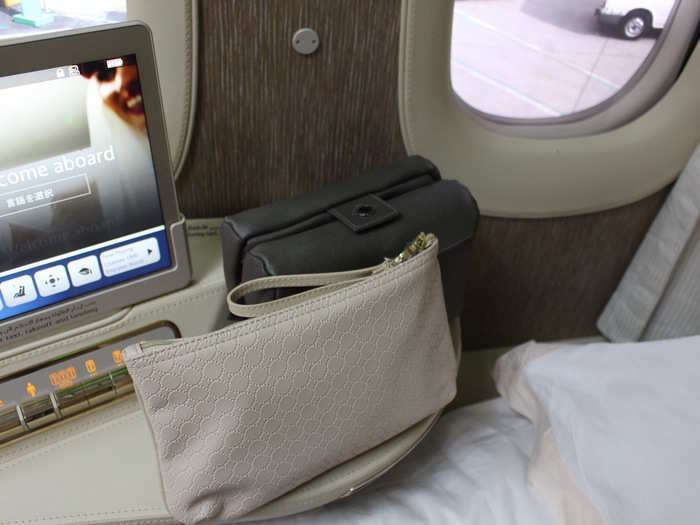 First class guests also receive Bulgari amenity kits, as well as Hydra Active moisturising pyjamas and slippers for the ride – and the bedding and plump cushion felt pretty comfy.