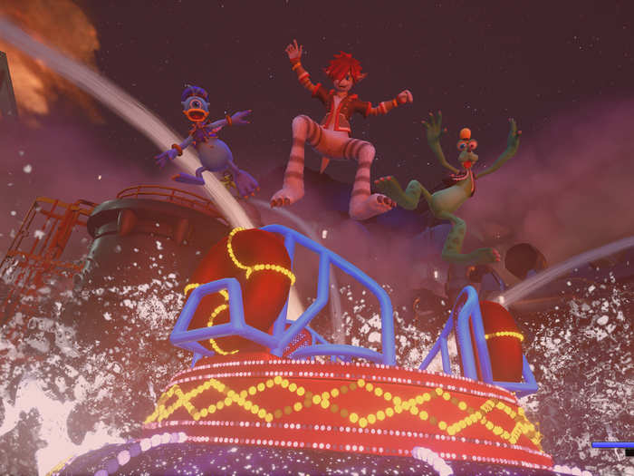 And as you can see in this glimpse at the "Monsters Inc." world here, some boss battles will let you call on the power of Disneyland theme park attractions. Combat has been souped-up, too, to make it faster-paced and more strategic.