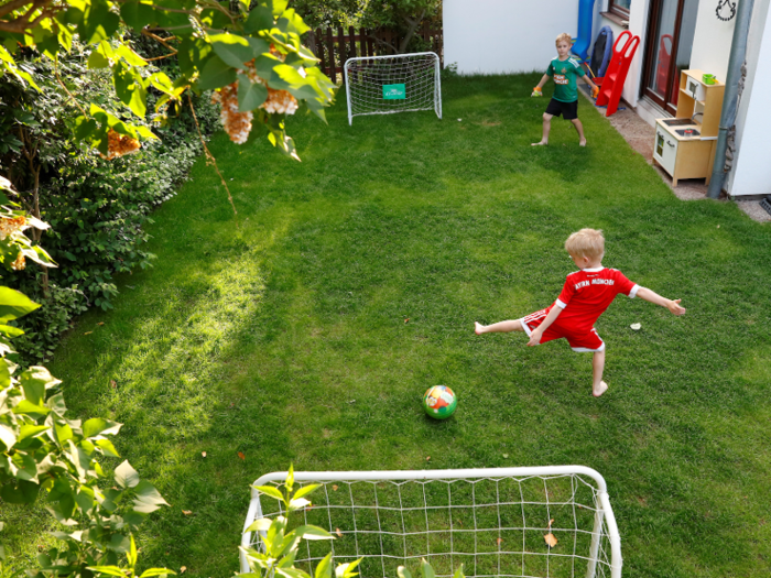 Meanwhile, these two brothers from Vienna, Austria, are content to play in their backyard.