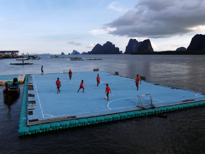 … and this floating field in the fishing village of Ko Panyi, Thailand.